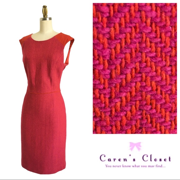 Banana Republic Dresses & Skirts - Banana Republic Hot Pink & Red Chevron Tweed Sleeveless Mad Men Stealth Dress